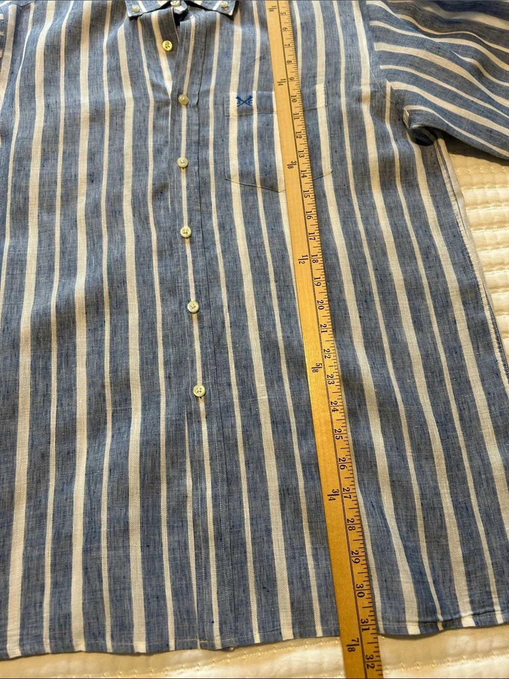 Men’s J. Crew Navy and White Vertical Stripe Button-Down Shirt Linen Blend L